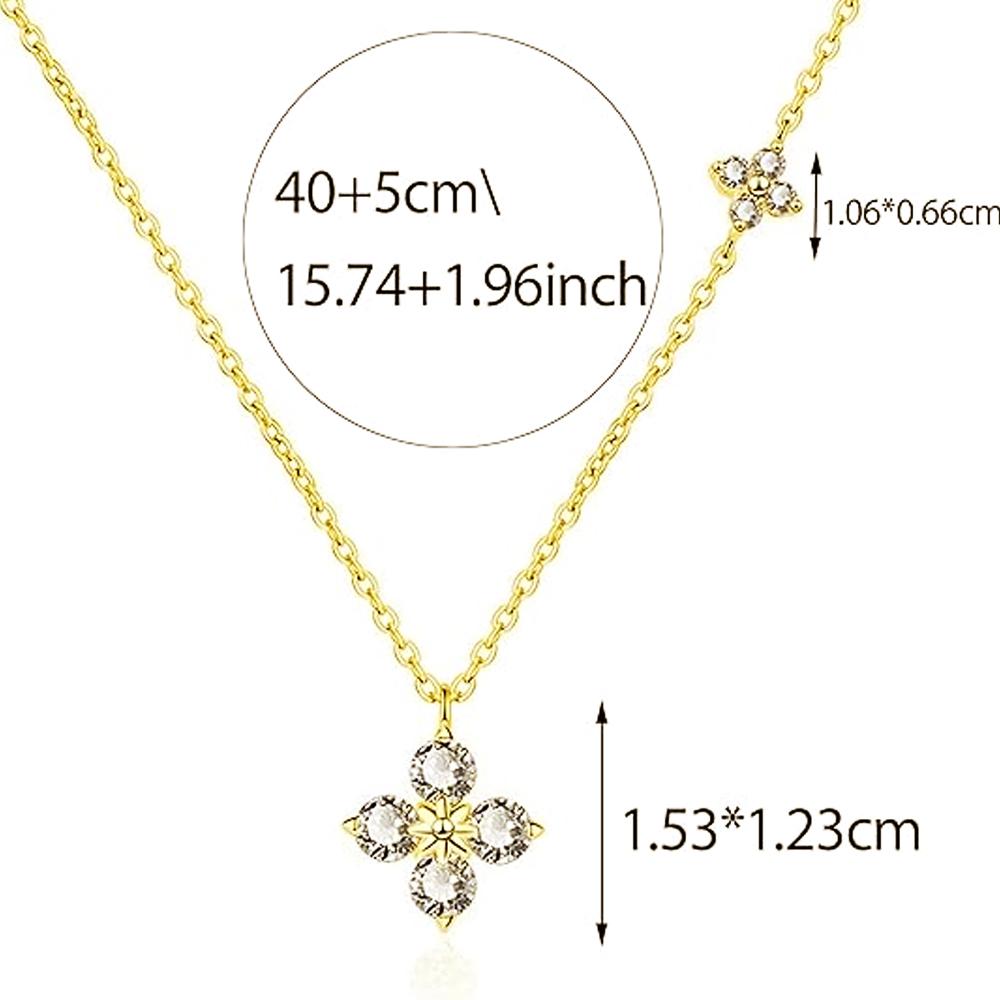 Double Lucky Four-leaf Clover Pendent Necklace for Women Cute White CZ Flower Stackable Chain Fashion Wedding Jewelry Gift