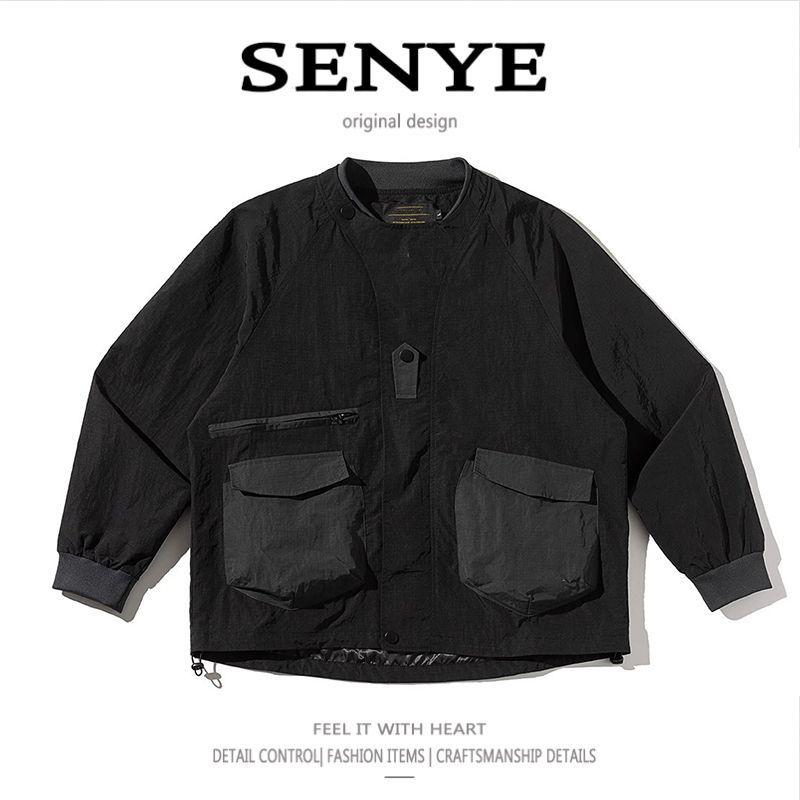 Men s Trendy Korean Style Round Neck Workwear Jacket - Spring/Autumn High Street Fashion 2XL чёрный