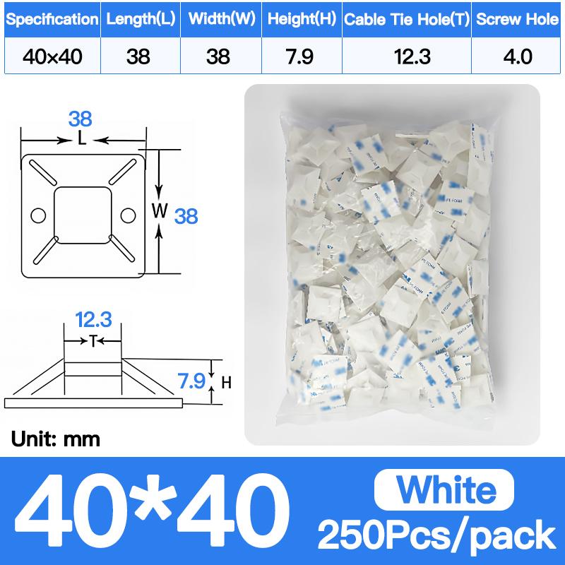 250/500/1000pcs Zip Tie Mounts Durable Clip Clamp Wall Holder Base Adhesive Backed Cable Ties Mount Holder Cable Wire