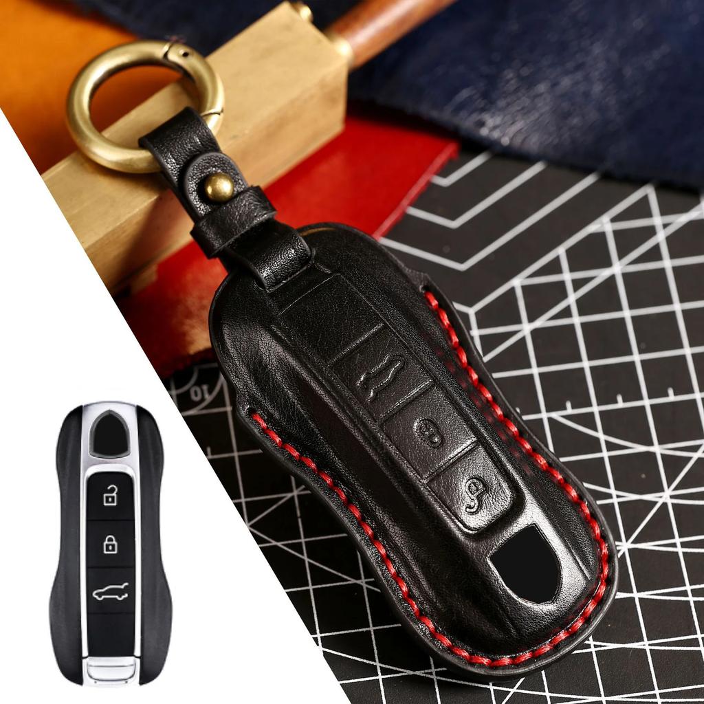Neue Luxus-Leder Autoschlüsselhülle Abdeckung Schlüsselanhänger Schutzhülle für Porsche Cayenne 718 958 Panamera 911 Macan Schlüsselanhänger Halter Schlüsselanhänger Schale