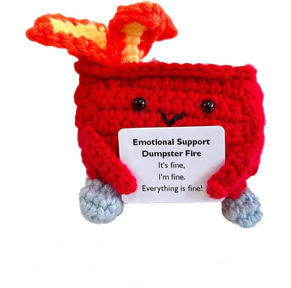 Cute Emotional Support Crochet Dumpster Fire Home Room Decor Funny Dumpster Handmade Knitting Doll Toy Ornament Christmas Gift