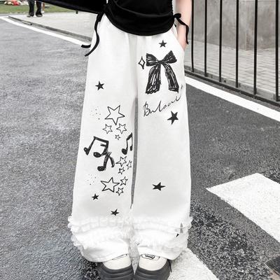 Nieuwe Modebroeken voor Meisjes Kinderen Dunne Wijde Broeken Kinderen Casual Wijde Pijpen Broeken Tiener Kleding met Letter en Strik Print