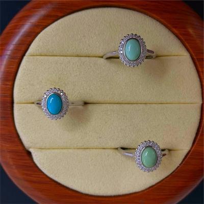 S925 Silberring mit natürlichem Hubei-Türkis-Cabochon - Elegantes Light Luxury Design