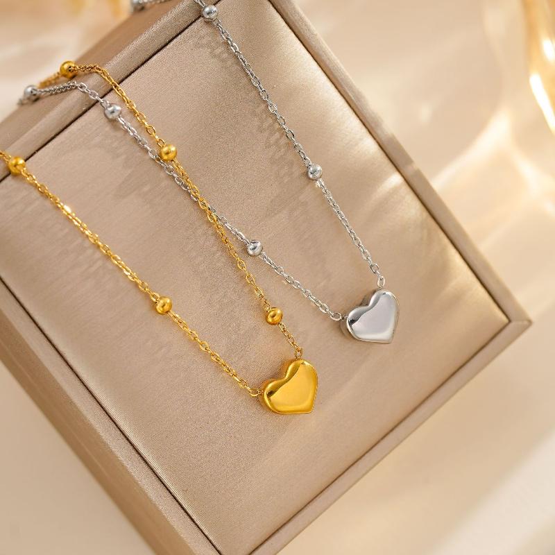 Stainless Steel Gold Color Heart Love Chain Necklace Bracelets Earrings For Women Girl   Non-Fading Jewelry Set
