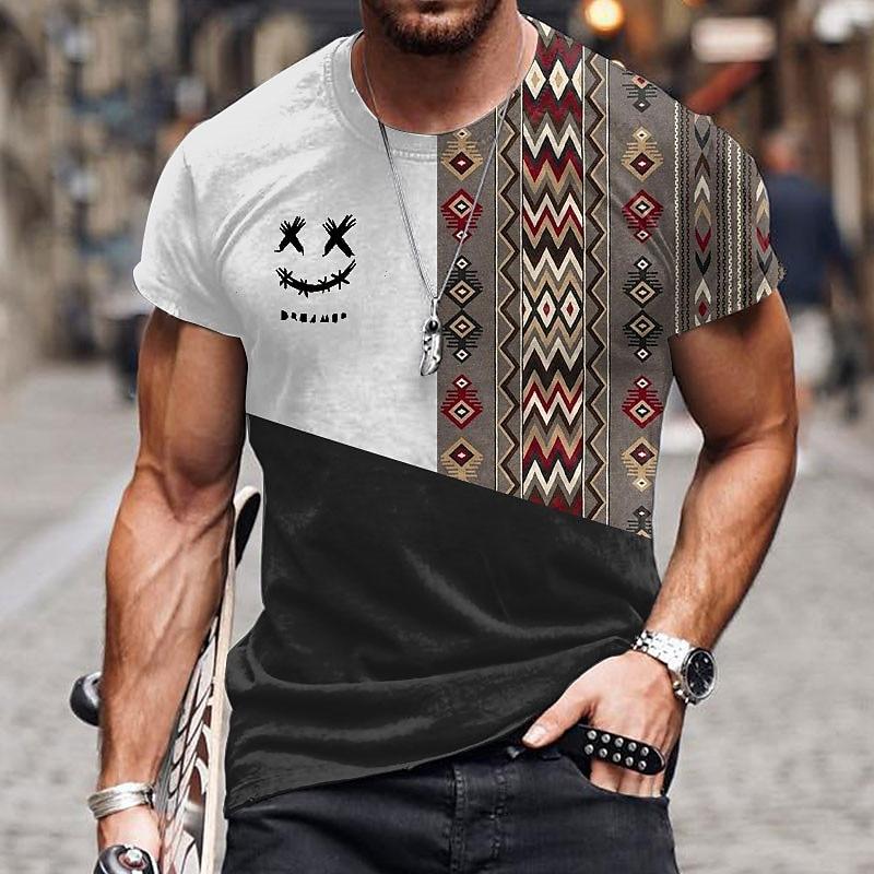 Vintage Men's T-Shirt 3d Ethnic Print Short Sleeve Fashion T-Shirt For Men Summer Casual O-Neck Tops Men's Oversized Clothing