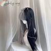 Ashely Half Black Gray Wig with Bangs 26inch Long Straight Wigs Lolita High Temperature Fibers Synthetic Wigs forAll Saints' Day