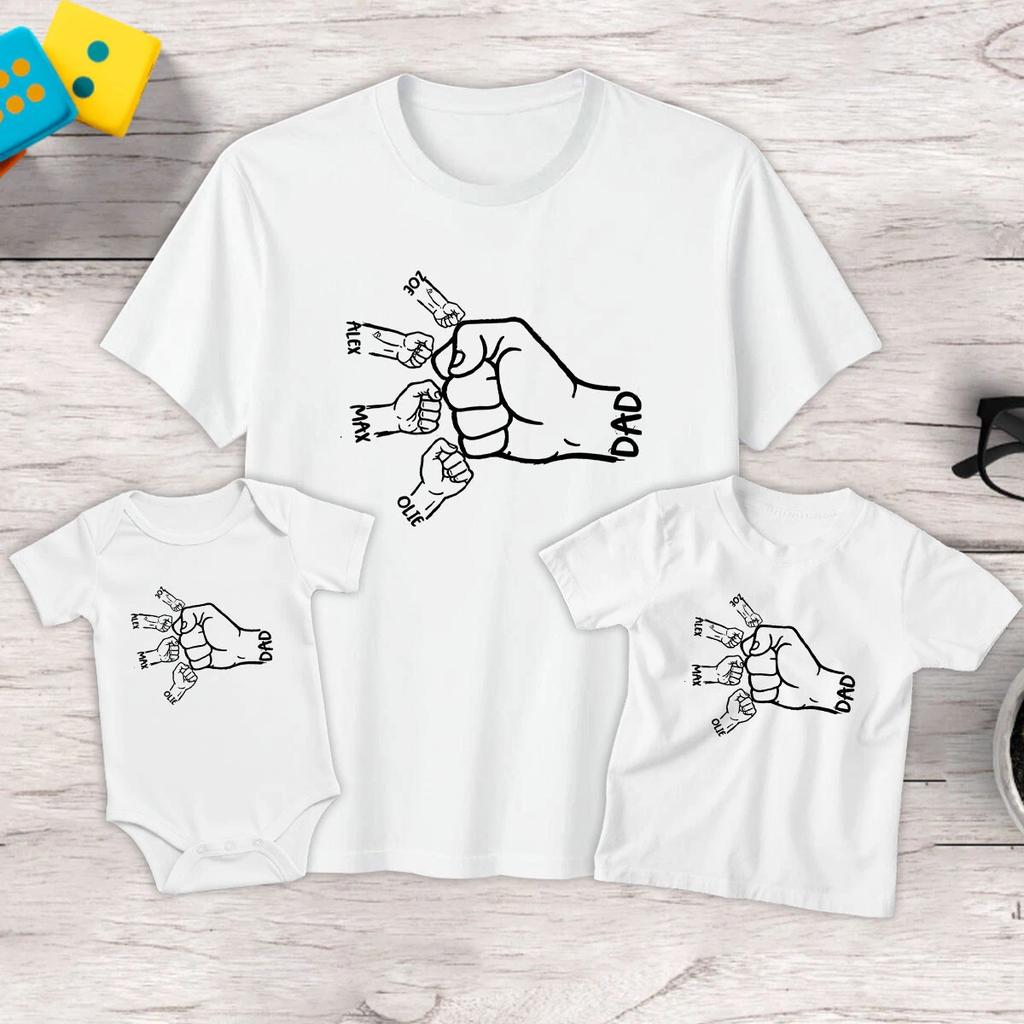 Personalised Kids Family Fists Funny Fathers Day T-Shirt Tee Baby Romper#FD