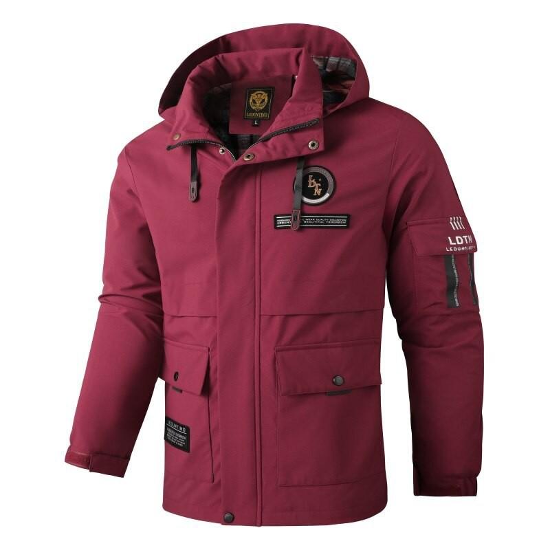 Mens Hooded Casual Jacket Lightweight Windproof Water Resistant Outerwear Solid Color Urban Style