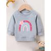 European sizes Cute Rainbow Floral Print  Spring Thin Round Neck Sweatshirt 0-3 Years Kids' Comfortable Outdoor Outfit Choice