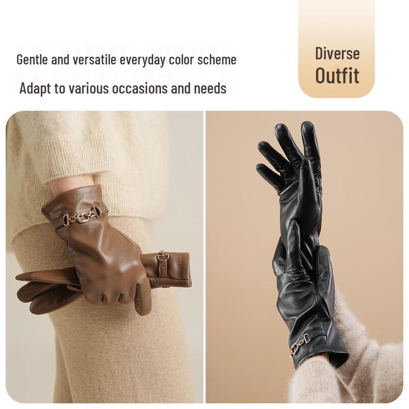 JIUMU Gants d'hiver en cuir de mouton pour femmes