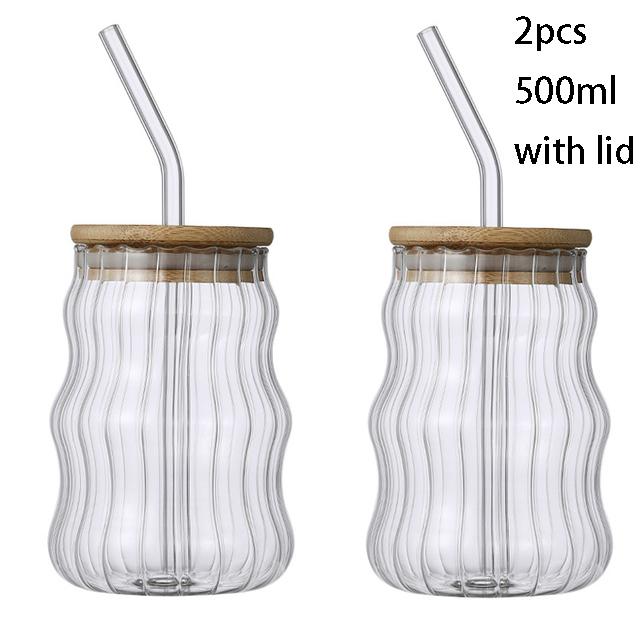 1/2 ks 500ml skleněné hrnky s brčkem Mason Jar čirý džus kávový hrnek na mléko s bambusovým víčkem nápojový proužek pivní hrnek