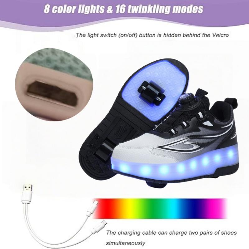 New LED Light Up Roller Skates Kids Unisex Rechargeable Dual Wheel Detachable Teenager Entertainment Casual Inline Skates
