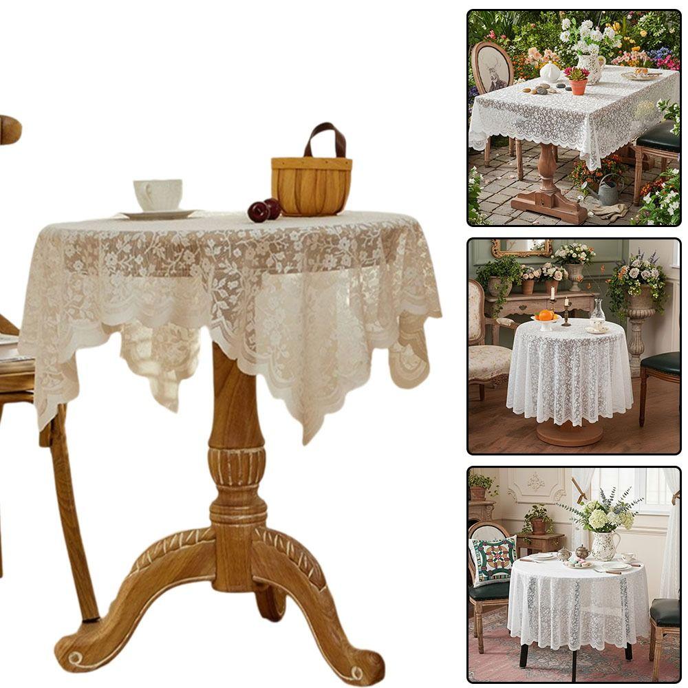 Retro Square Lace Tablecloth Rustic Openwork Home Dust-proof Cover Flower Embroidered Decorative Table Cloth Wedding Reception