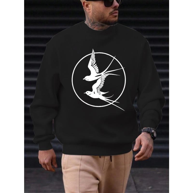 Men's Casual Fashion Sweatshirt With Swallow Pattern.