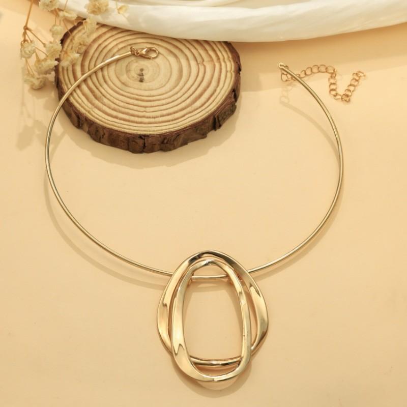 Горячая Распродажа Элегантное Глянцевое Золотое Металлическое Ожерелье-Колье с Соединенным Круглым Подвесным Дизайном