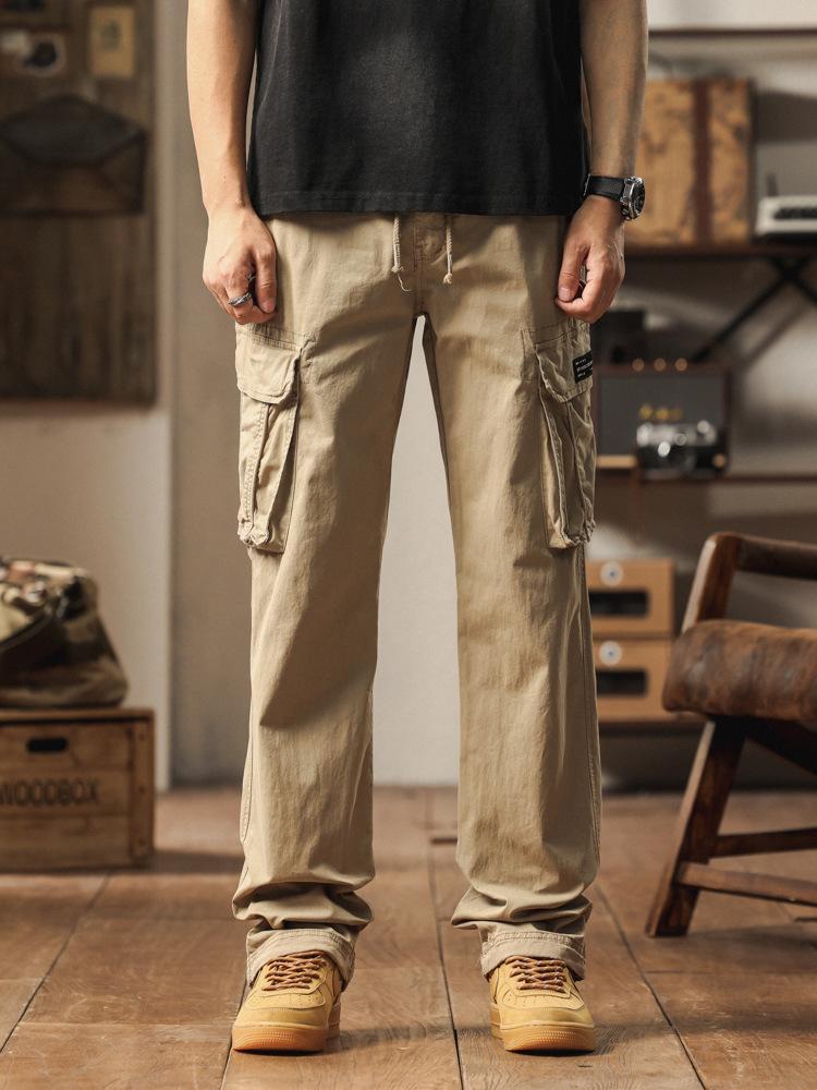 Men's new trendy men's casual loose simple straight tooling trousers with multiple pockets