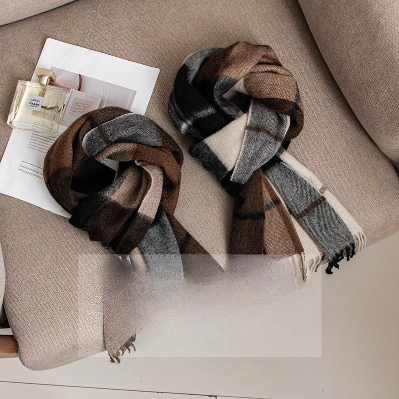 British Style Maillard Color Cashmere Scarf for Men High End Winter Versatile Couple Warm Scarf for Women