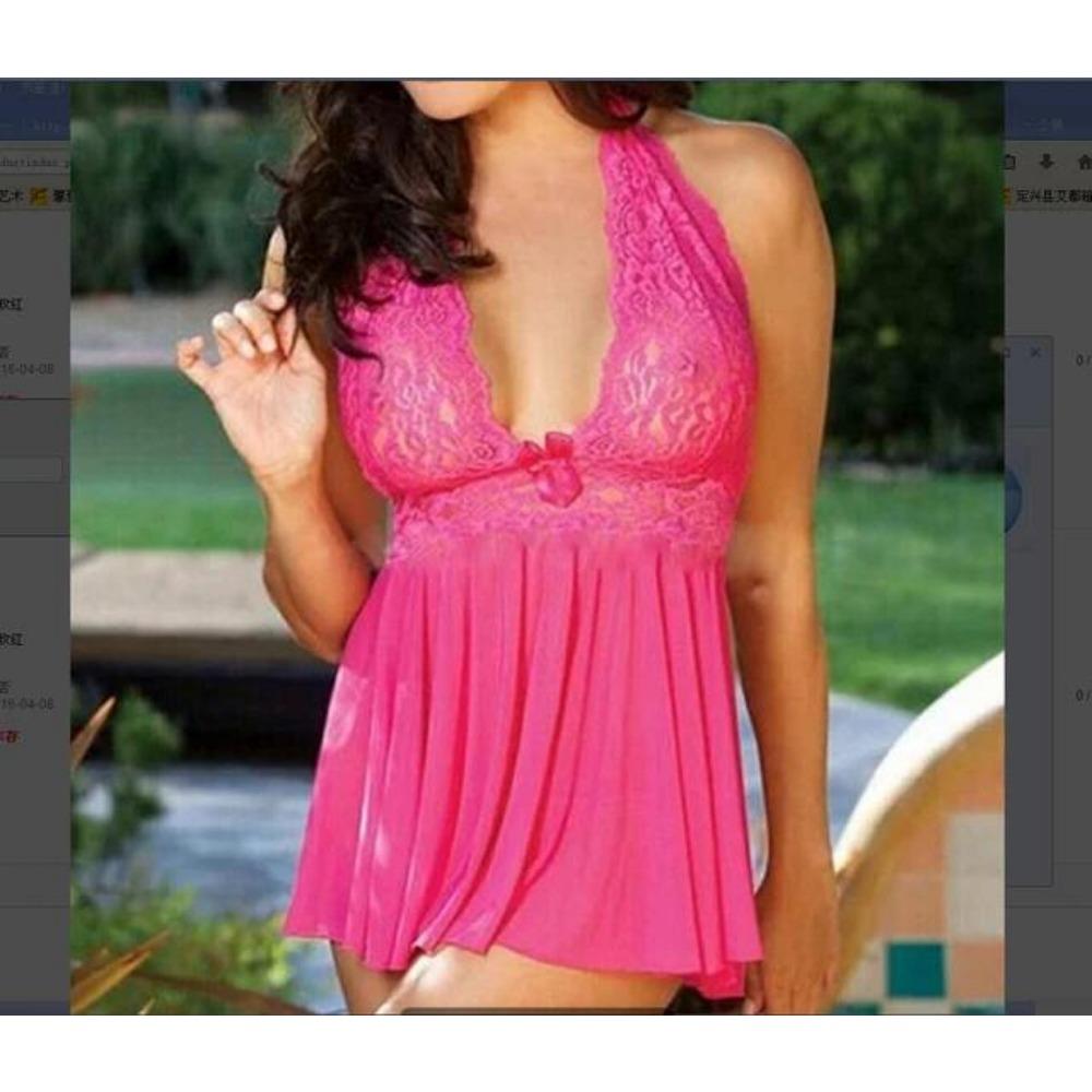 Sexy Clothes for Women Lingerie Lace See Through Nightdress Babydoll Porno Deep V Mesh Dress Panties Underwear Erotic Clothing