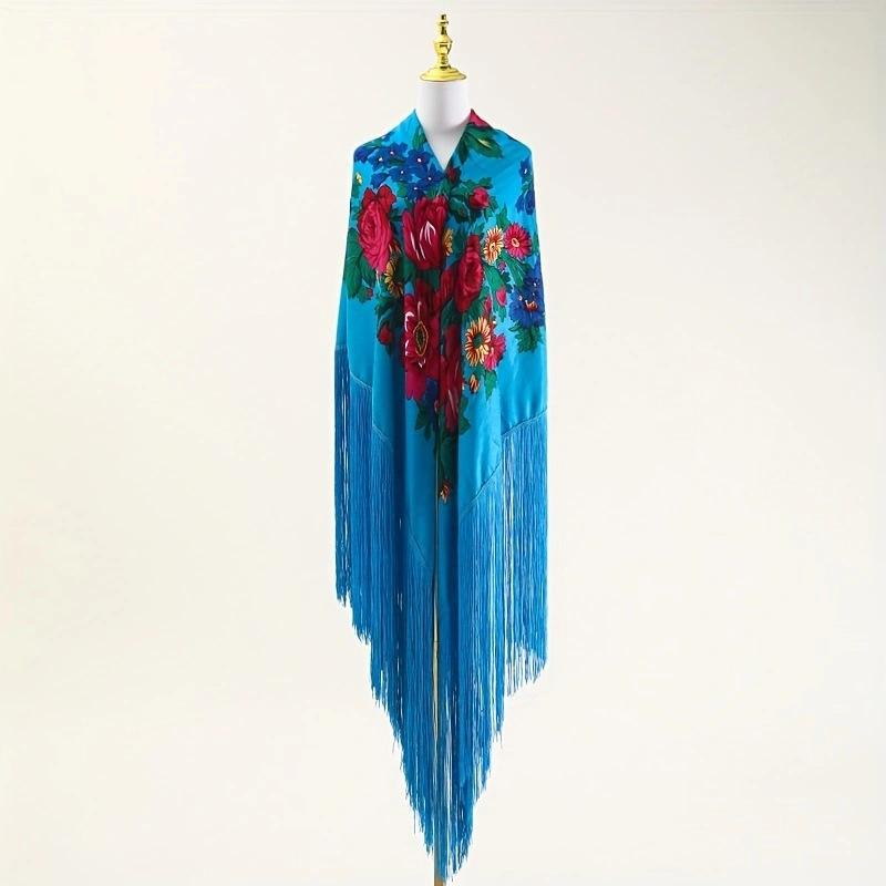 Peony Flower 50cm Elegant Long Tassel Ethnic Style Retro Warm Shawl Scarf