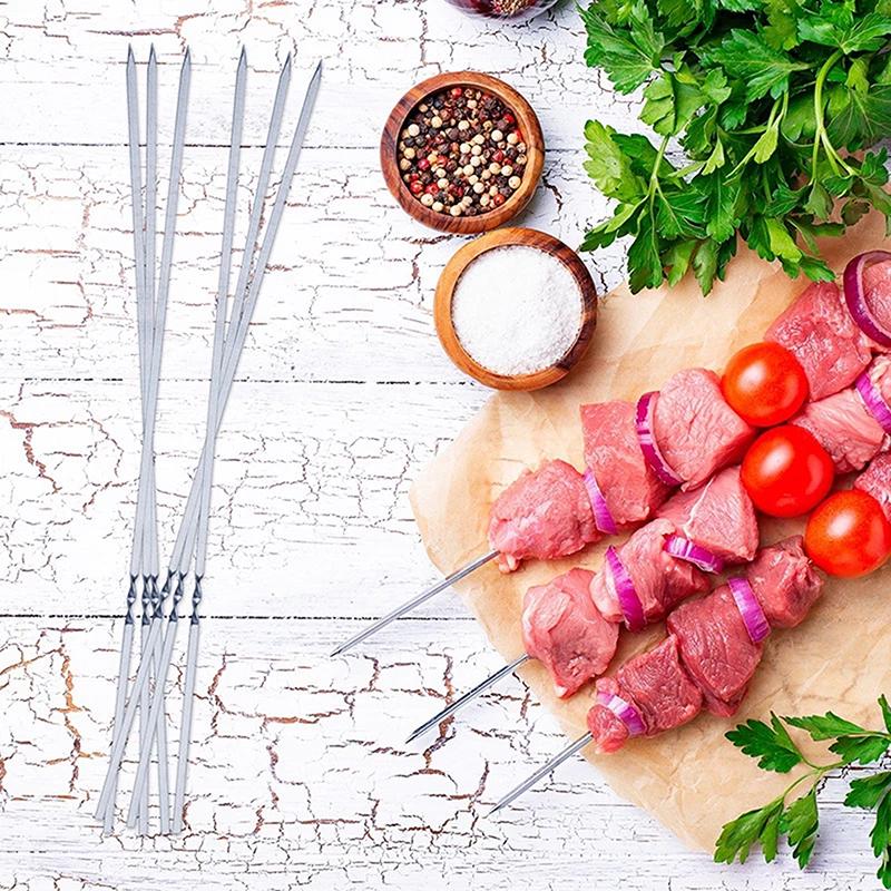 50Pcs Stainless Steel Barbecue Skewer Reusable BBQ Skewers Kebab Iron Stick For Outdoor Camping Picnic Tools Cooking Tools