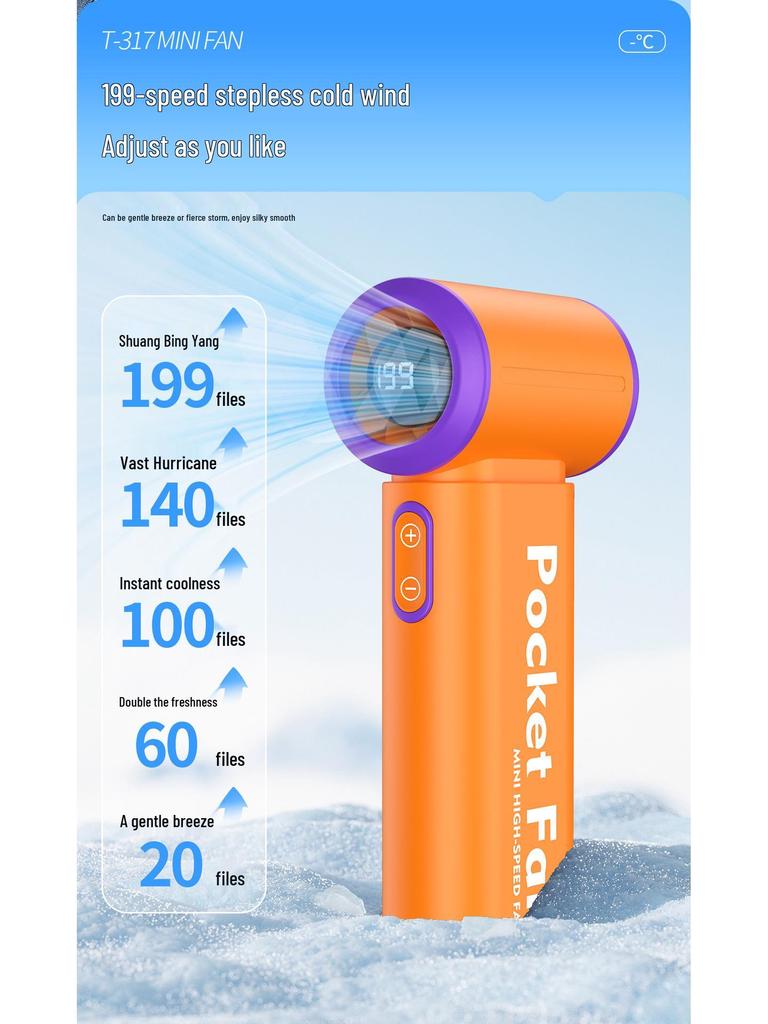 New T317 Mini USB Brushless Handheld Fan with Strong Wind & Digital Display