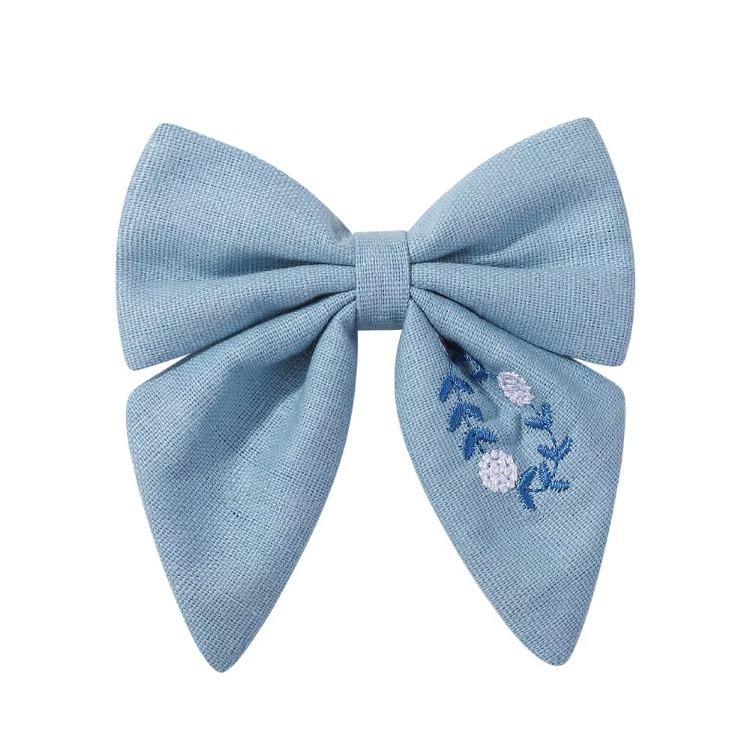 Flower Embroidery Bow Hair Clip Sweet Princess Girls Hair Clips Handmade Ribbon Bangs Hairpin Cute Bowknot Barrettes Headwear