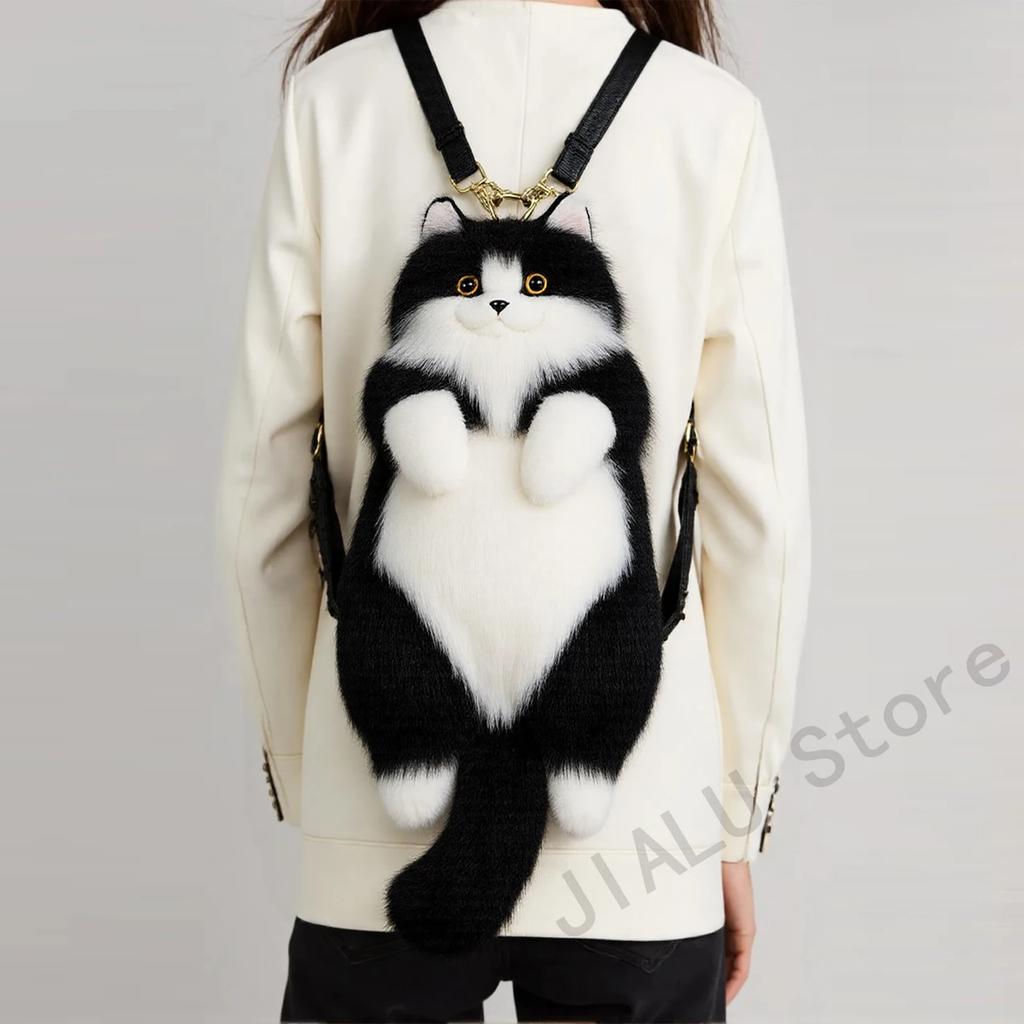 Handmade Plush Kitten Backpack Stuffed Animal Cat Tuxedo Fashion Gift For Women Kids Anniversary Birthday Lolita Decor With Gift