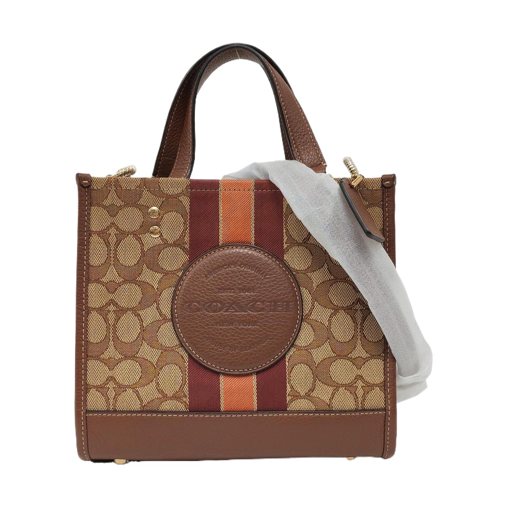 [Pre-Owned] Dempsey 22 Letter Logo Stripe Print Fabric And Leather Tote Bag - Excellent #B7XW4R ONE SIZE