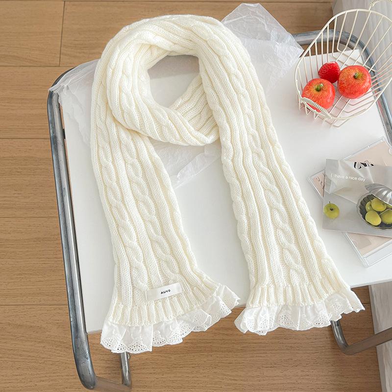 Winter style with thermal lace scarf knitted twist lace Korean student atmosphere scarf scarf