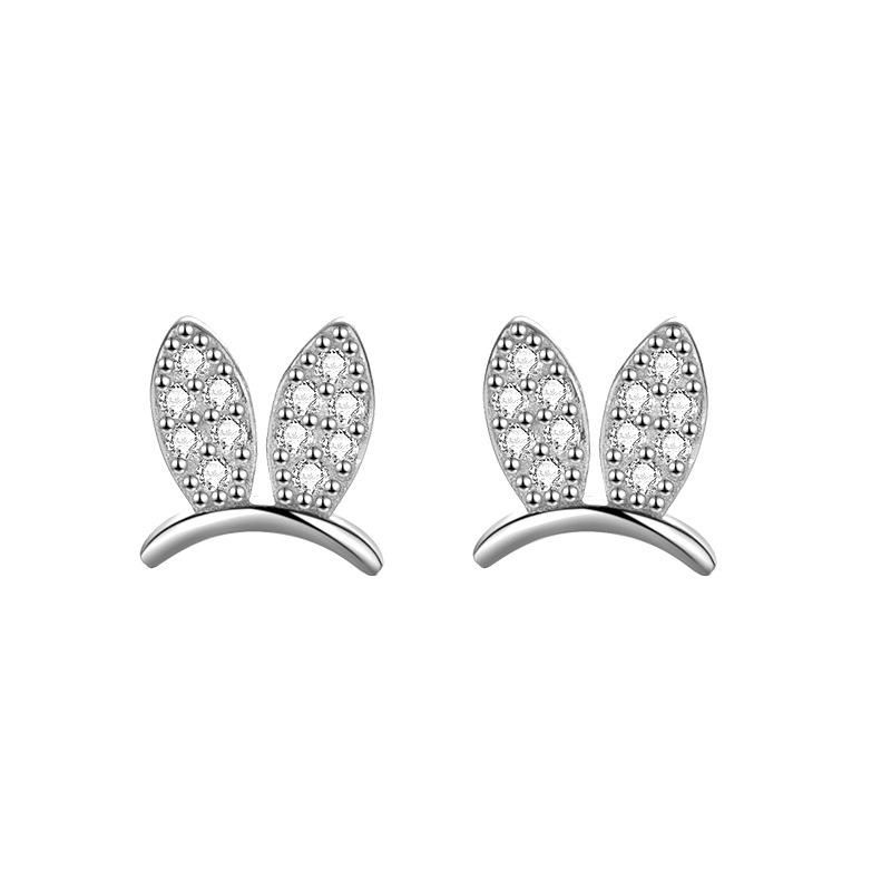Mini Rabbit Earrings with Full Diamonds and Micro-insert Mini Rabbit Ears with High-end Exquisite Small and Cute Style