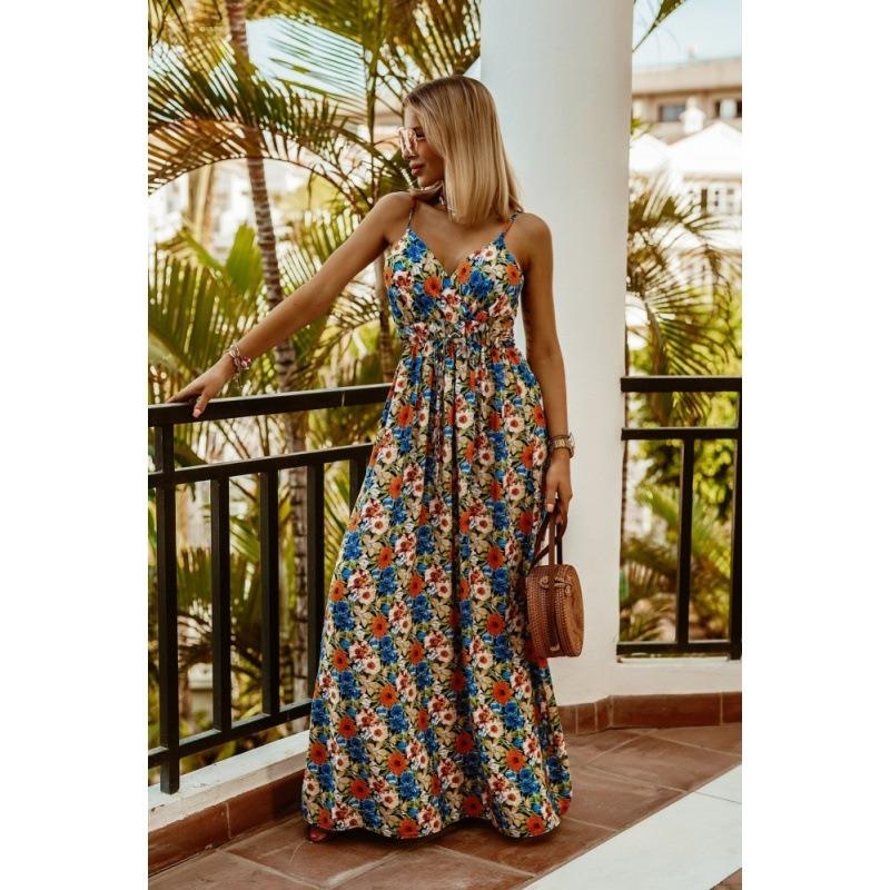Wish V-neck Sleeveless Suspender Print Bohemian Dress, Dress