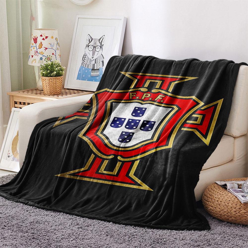 1PC Portugal National Football Logo Patterned Flannel Blanket Suitable For All Seasons for Home Decor Warmth and Comfort Gifts Holiday Present