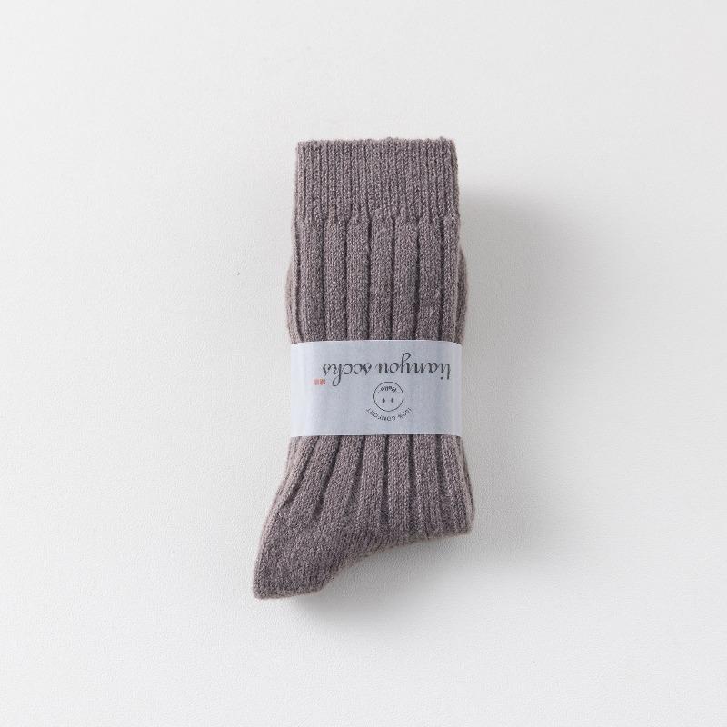 Children's Winter Thick and Warm Wool Socks with Vertical Stripes, Versatile and Plain Color, Pile-up Socks, Double-needle Thick Yarn, Long Socks