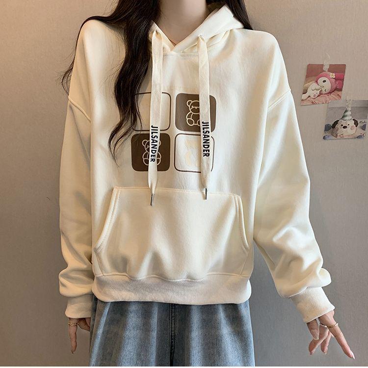 Plus Size Hooded Sweatshirt for Women - Thick, Slimming, Autumn/Winter Print Design, Long Sleeve, Korean Style Jacket.