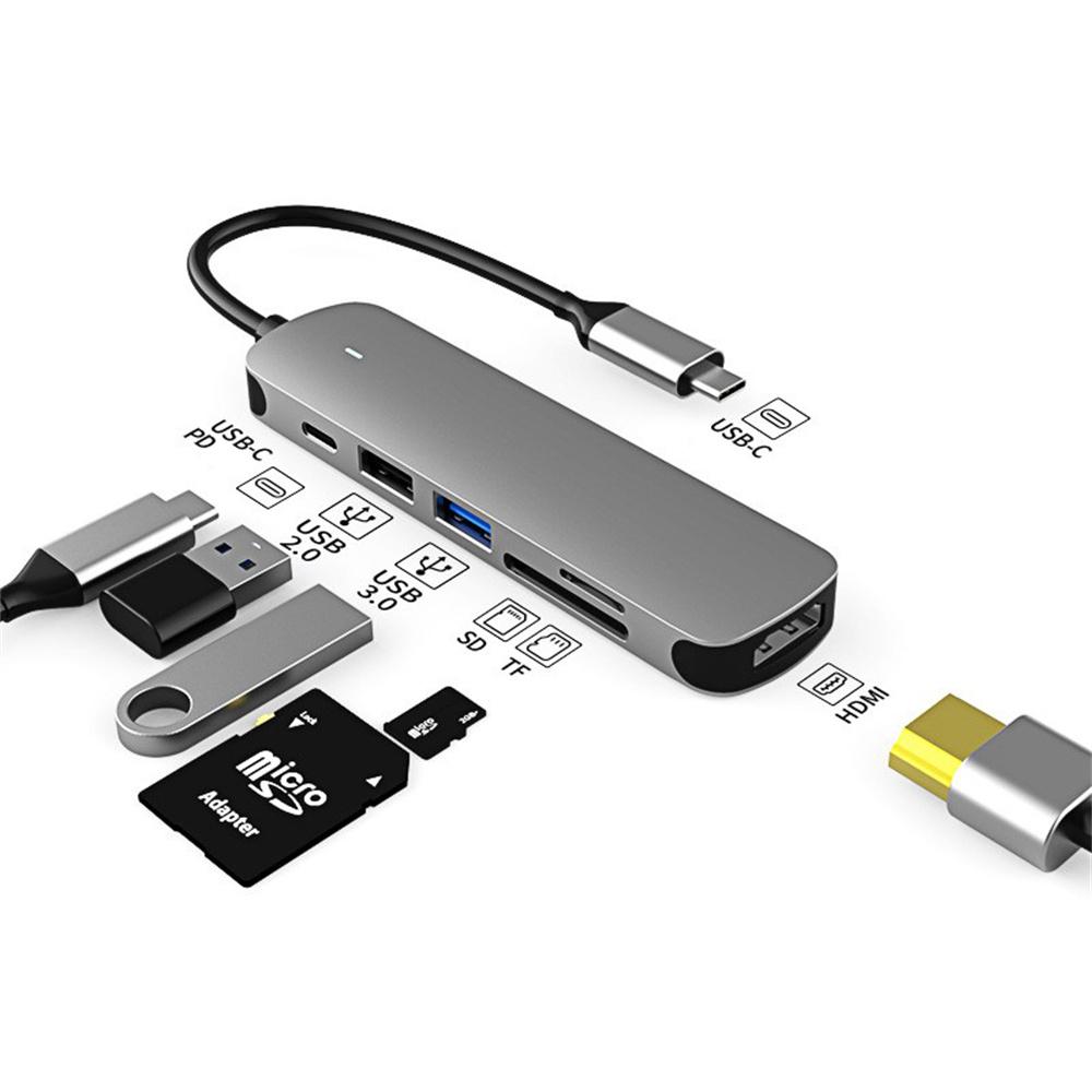 6-in-1 Type-C Docking Station Multi-Function Hub USB3.0 For Most Computer