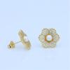 Cute Female Gold Color Small White Round Pearl Zircon Stone Stud Earrings Lovely Bridal Wedding  For Women