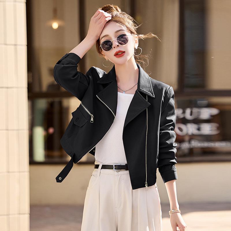 Women's Sheepskin Suit Collar Leather Jacket - Autumn & Winter 2025, Petite Short Design