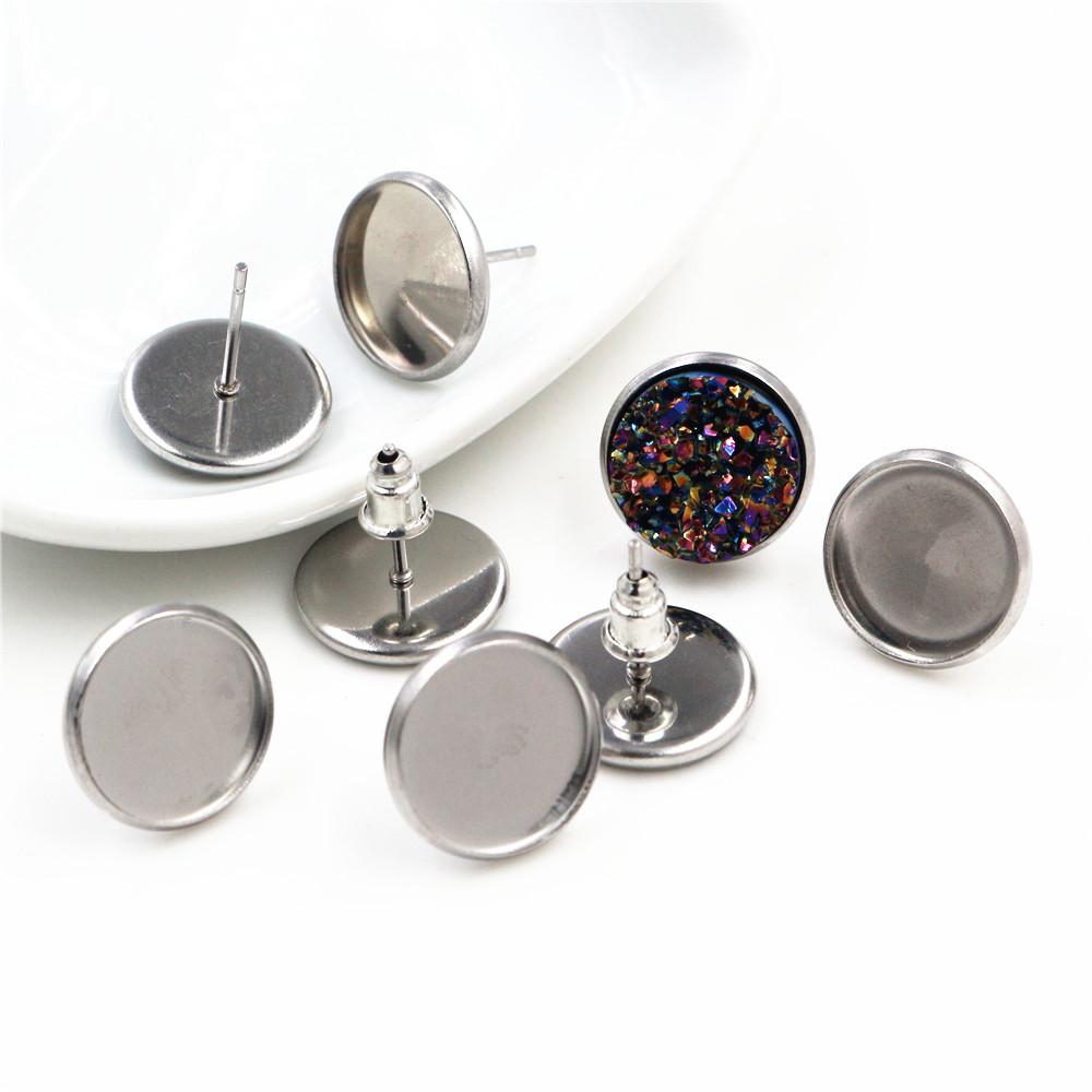 6/8/10/12/14/16/18/20mm Stainless Steel Earring Studs,Earrings Blank/Base,Fit 6-20mm  Glass Cabochons,Buttons;Earring Bezels