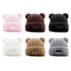 Cute Little Bear Beanie Thickened Warm Plush Hat Lovely Knitted Cap Solid Color Casual Bear Ear Hat Winter Fashion Accessories