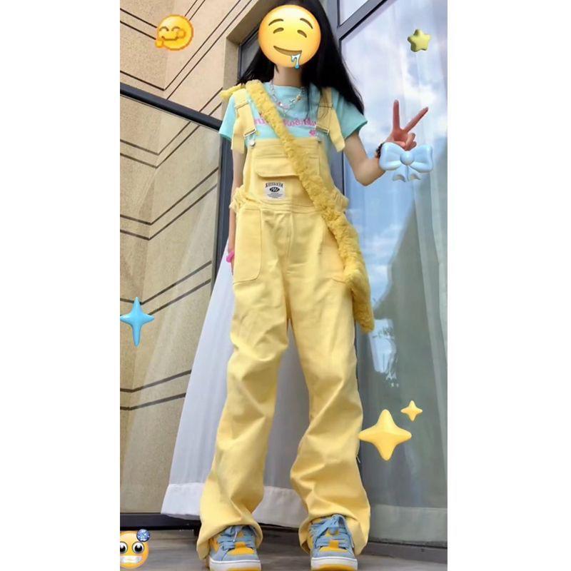 Sweet Girl Women s Summer Denim Loose Straight Leg Overalls - Teen Wide Leg Pants Extra Large жёлтый