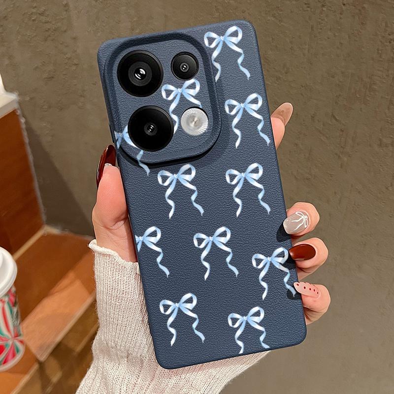 Bowknot Pattern TPU Soft Phone Case For Xiaomi 13T Pro Poco X7 X6 M6 Pro Redmi Note 14 13 Pro 12 11 Leather Texture Slim Shockproof Matte Back Cover