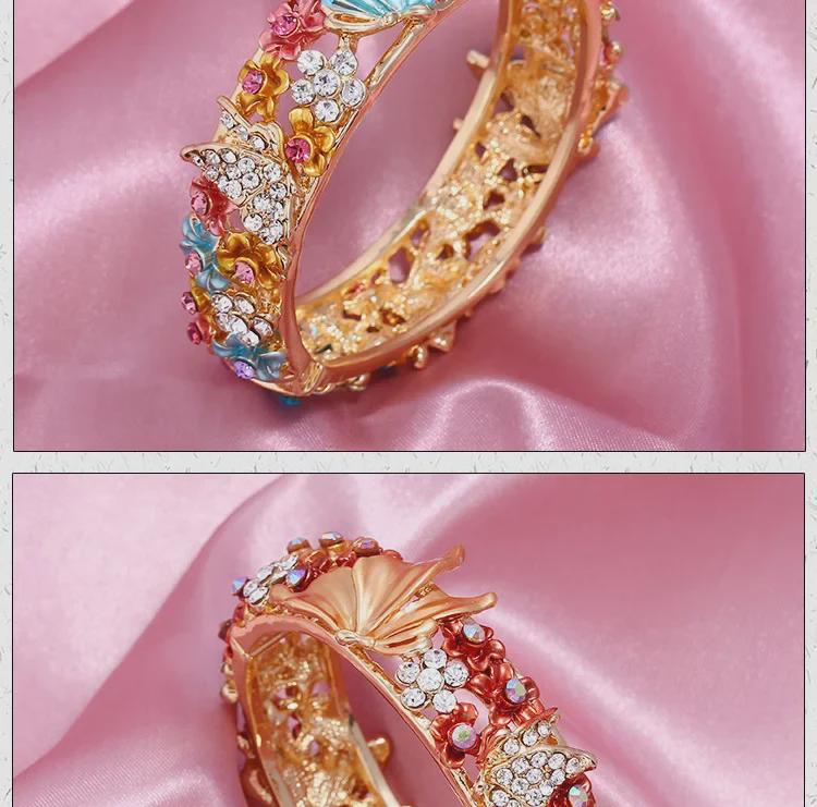 Brățară deschisă cu diamant, stil etnic, pictată cu fluture și flori de dragoste, accesoriu de modă pentru femei