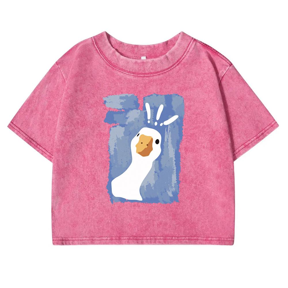 Graffiti-Art Confused Duck Printed Female Washed T Shirt Summer Tshirt Retro Hip Hop Clothes Fashion Short Sleeve