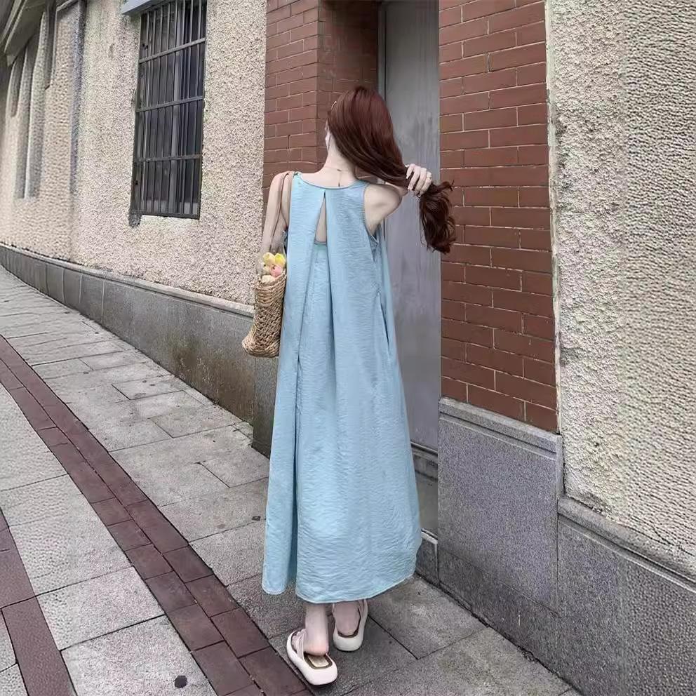 Seaside Vacation Dress Women's Summer Niche Design Sense Loose Sleeveless Vest Skirt a Word Long Dress Fairy Women's Clothing