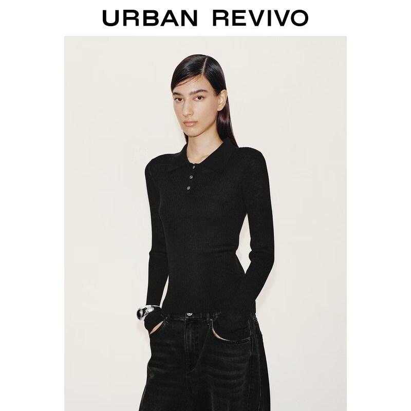 UR2026 Women s Ribbed Knit Half-Placket Lapel Sweater XS