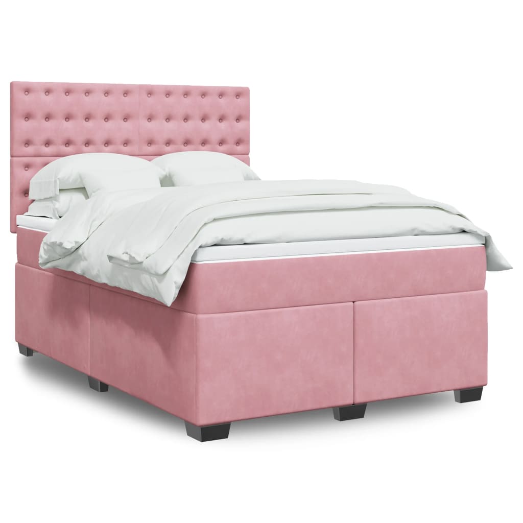 Box Spring Bed with Mattress Pink 140x200 cm Velvet