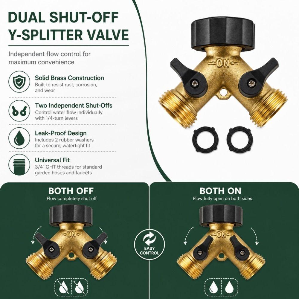Solid Brass Garden Hose Splitter Heavy Duty Quick Connector Shunt Water Pipe Adapter  Irrigation