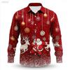 Men's Christmas Santa Reindeer Shirt 3D Print Baubles Design Funny Button Up Collared Holiday Long Sleeve Tops