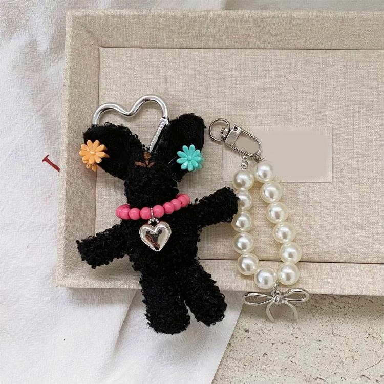 Delicate Rabbit Phone Charm PP Cotton Keychain Pearls Hair Clip Lovely Rabbit Stuffed Keyring Gift For Students