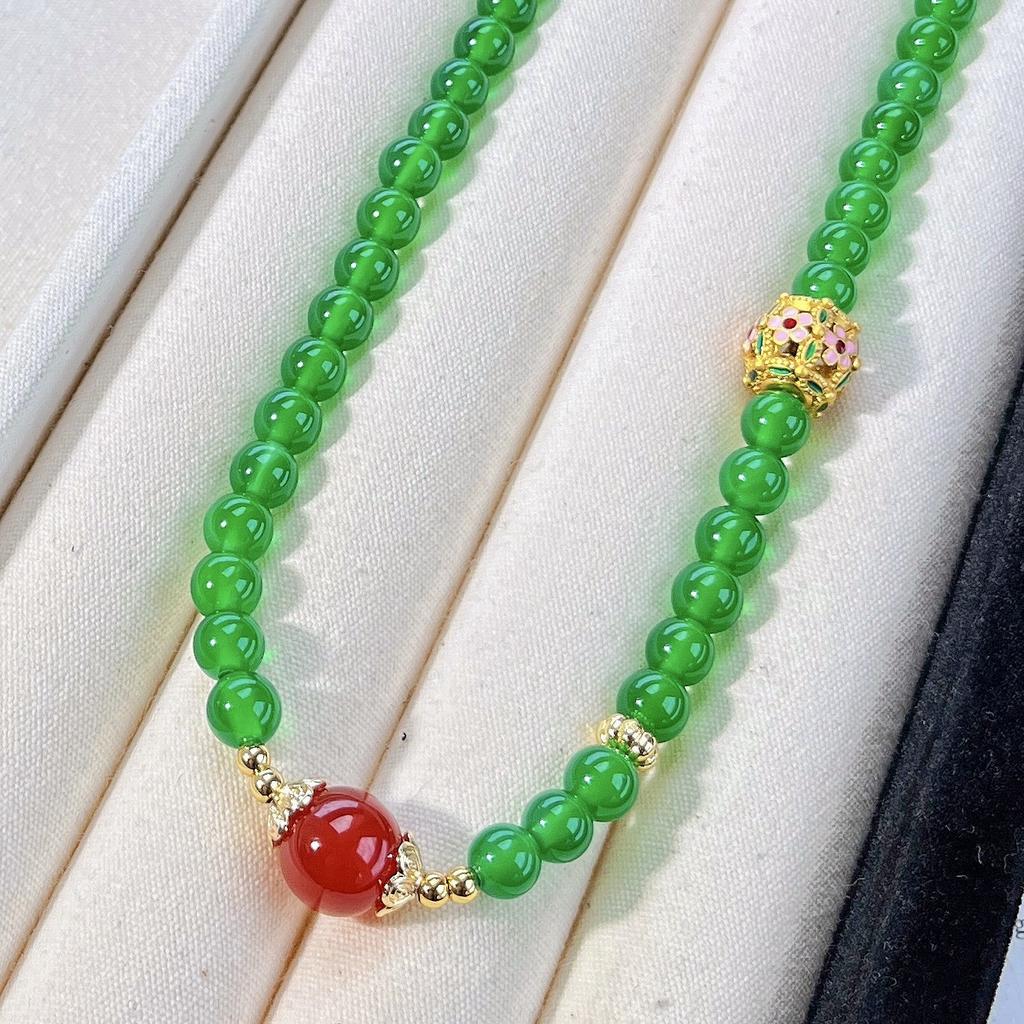6Mm High Quality Ice-Permeable Imperial Green Natural Green Chalcedony Chalcedony Design Clavicle Chain Necklace